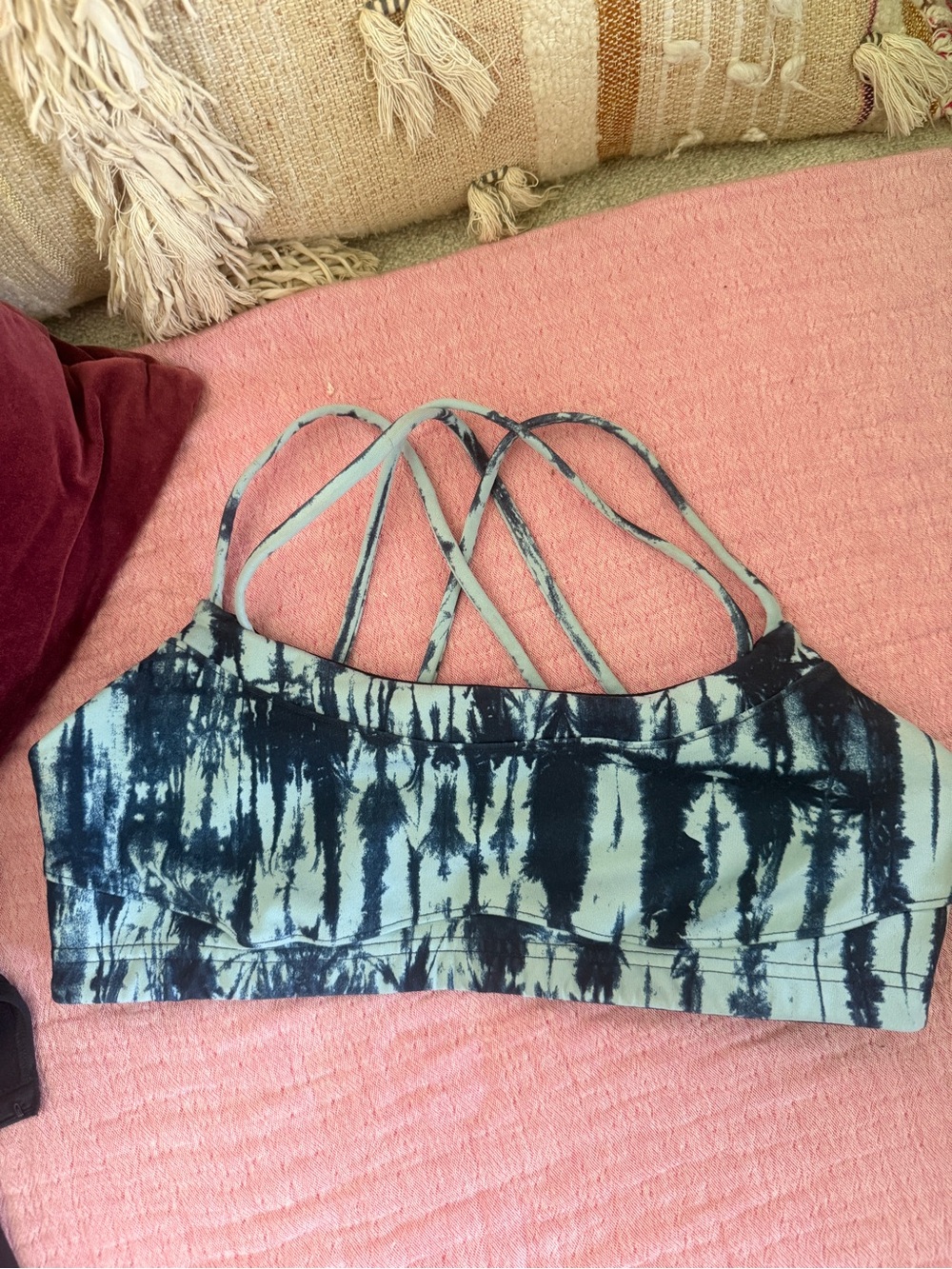 The North Face Black and Mint Tie-Dye Strappy Sports Bra